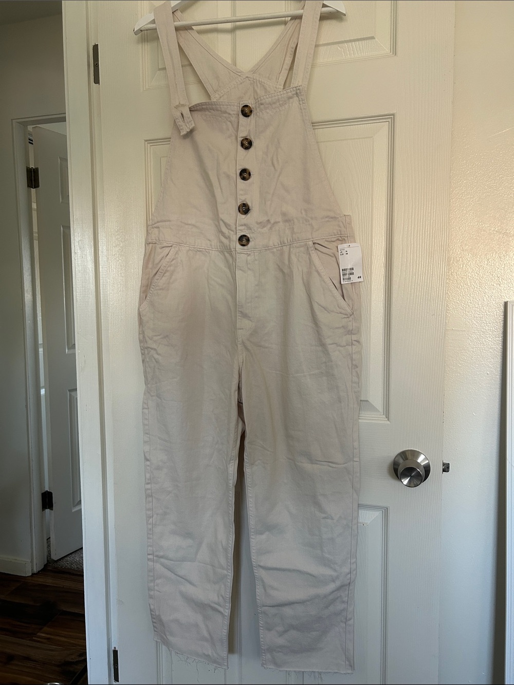 H&M Cream Button-Front Cotton Overalls